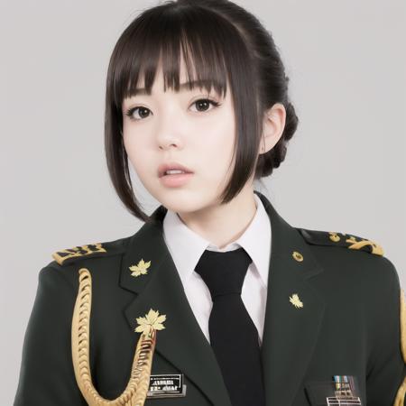 07639-784661074-((masterpiece,best quality)),((1girl)), Female soldier,military uniform,Beautiful face,Black hair,sunlight,maple leaves,.png